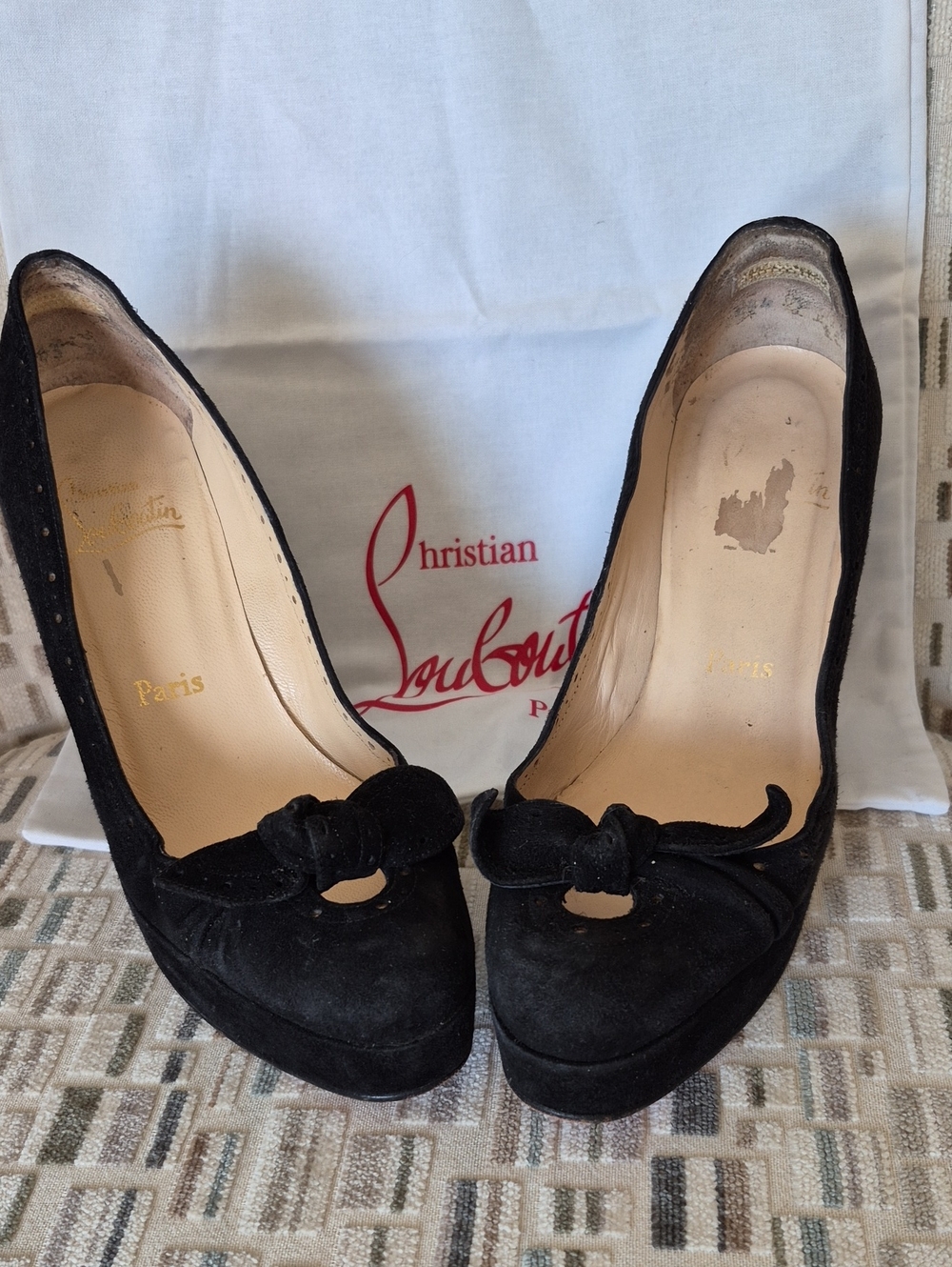 Authentic Christian Laboutin Black Suede Wedges